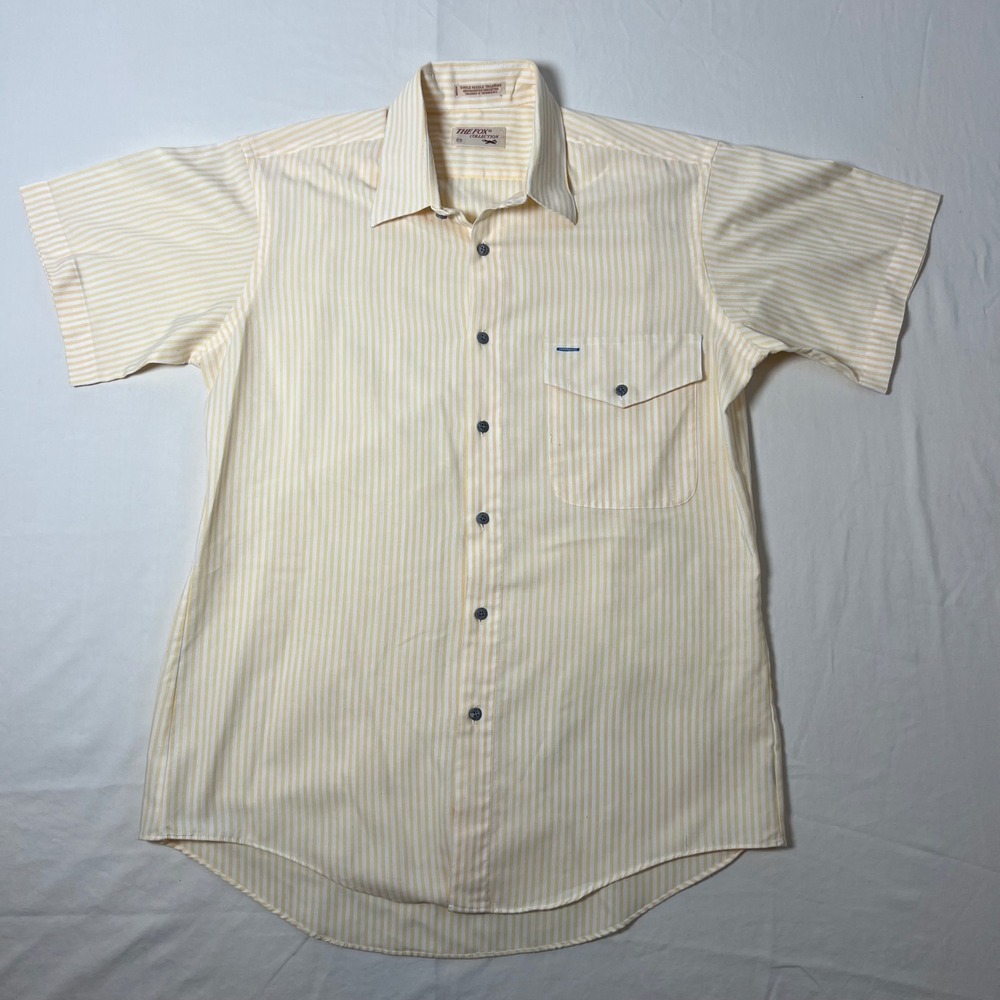Vintage The Fox Collection Mens Medium Yellow White Striped Short Sleeve Shirt